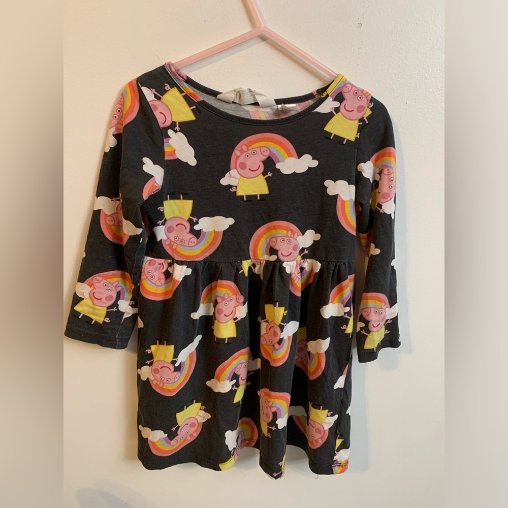 H&M Black Kids Dress with Yellow & Pink Peppa Pig Rainbows